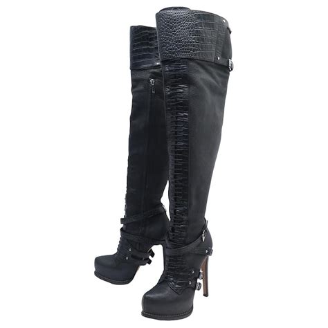 dior black leather boots|Dior thigh high boots.